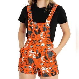 BlackMilk Trick Or Treat Pumpkin Orange and BlackShort Overalls Size XS